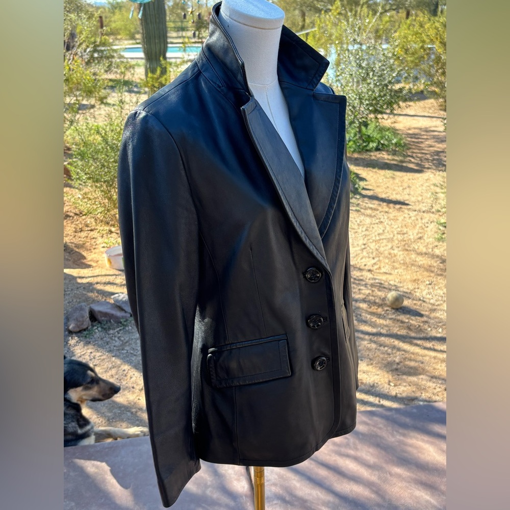 Worthington Black Leather tailored Blazer Sz SP Small Petite